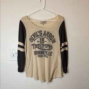 Lucky Brand Triumph Cream and Black Graphic Bonneville Trails Tee